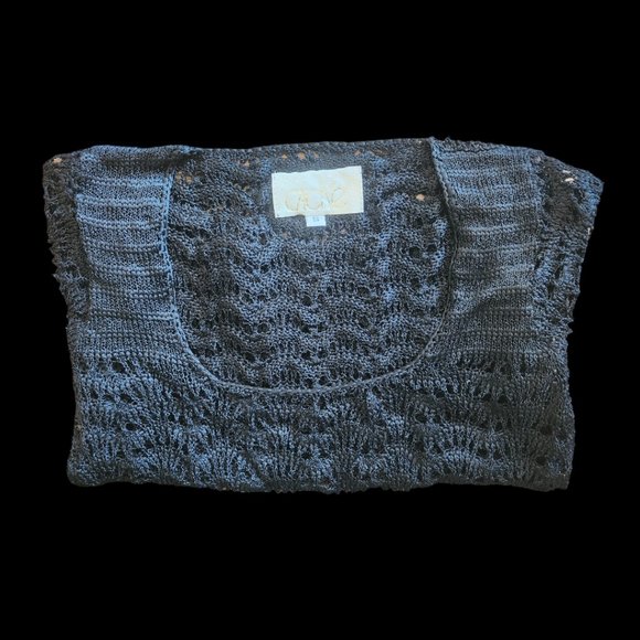 Cache Short Sleeves Knit Black Top Vintage - Picture 6 of 7